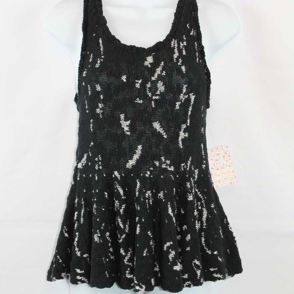 Free People Knit Tank Top Small Black White NEW